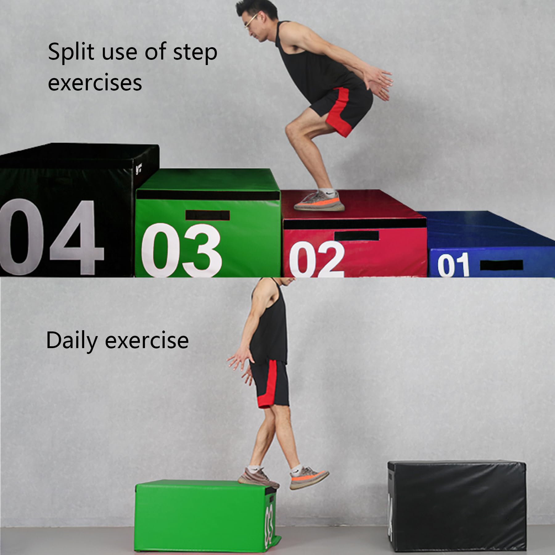 BoîTe De Saut PlioméTrique Pour Adultes, BoîTe D'Exercice Empilable AntidéRapante En Mousse Haute Densité Souple Avec PoignéE De Transport, Pour L'EntraîNement(Size:90*55*40cm(35.4*21.7*15.7in))