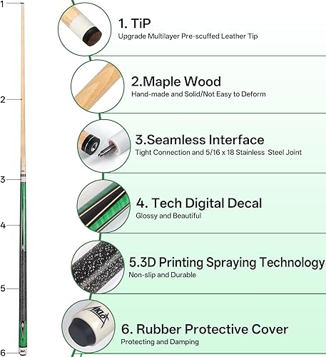 Miniatura 3 de AKLOT Taco de billar profesional de arce canadiense de 58 pulgadas42 pulgadas, taco de billar súper enderezado, cola de 2 piezas para el hogar,