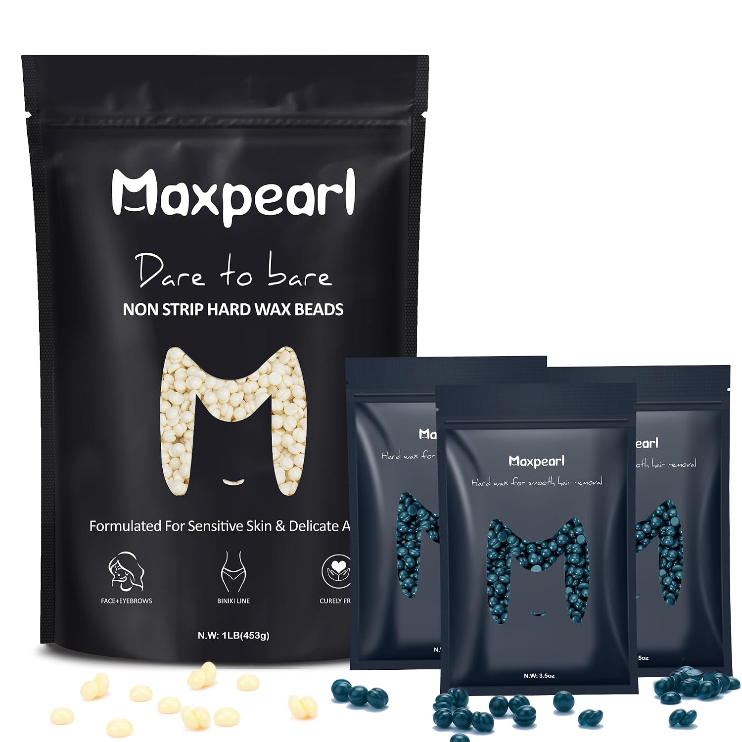 Maxpearl Hard Wax Beads 1LB + 10.5OZ - Brazilian, Bikini Waxing, Face, Eyebrows, Underarms, Arms, Chest, Back, Legs, Jasmine & Coconut Formula