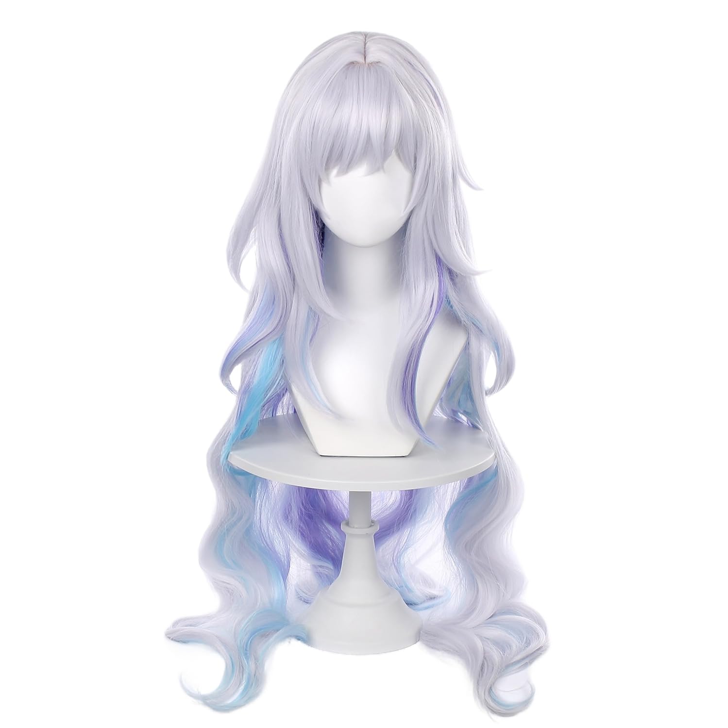 Long Black Blue Mixed Hair with Bangs Halloween Christmas Party Wigs For Women