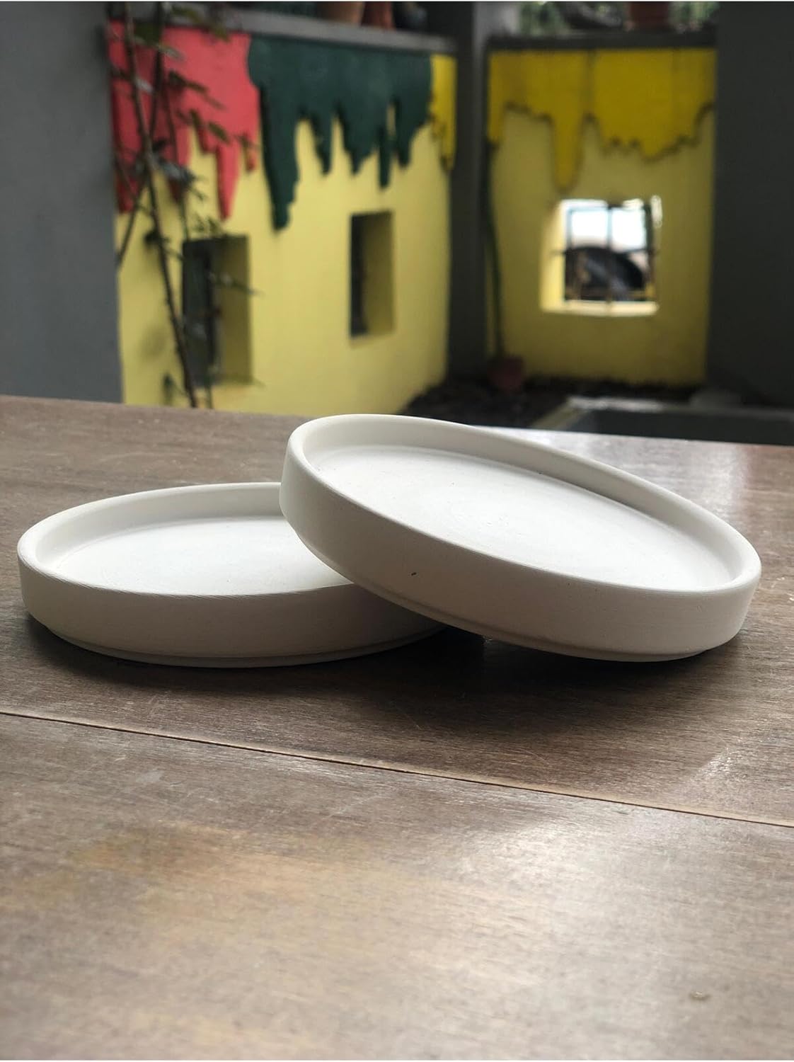 SODEF Ceramic Biscuit Plate Set of 2, White Dessert Appetizer Serving Dishes, Abstract Design Snack Plates for Parties, Home Decor - White