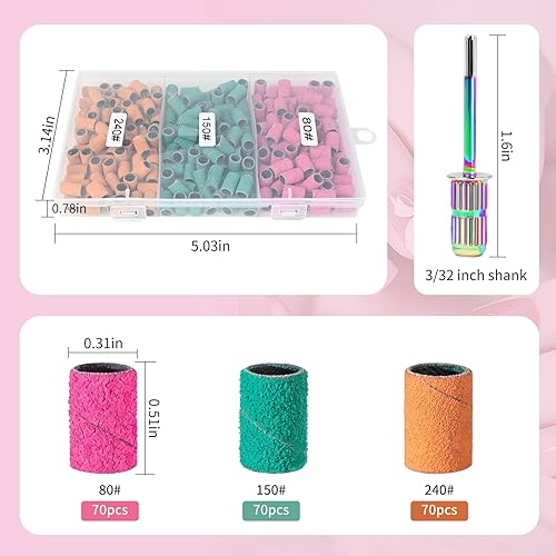 Miniatura 3 de KOYOPEPI - Bandas de lijado para taladro de uñas, brocas de lijado de uñas #80#150#240, 210 unidades de color grueso y fino, bandas de lijado de