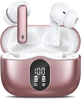 Dxnbikt Wireless Earbuds Bluetooth Headphones LED Power Display Earphones Active Noise Cancelling Earbuds Hi-Fi Stereo Sound Ear Buds in-Ear Headphones Air Buds with Charging Case (Rose Gold)