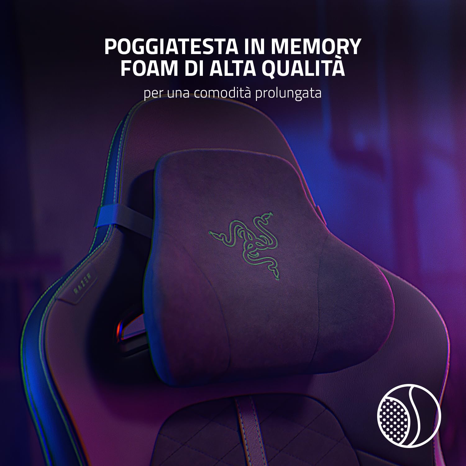 Razer Enki (Black) - Sedia da Gaming con Supporto Lombare Integrato, Finta Pelle Multistrato, Cuscini in Schiuma Ad Alta Densità, Braccioli 4D, Cuscino Poggiatesta