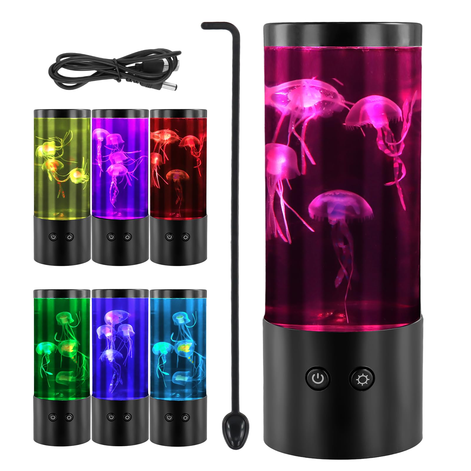 Jinlaili Lámpara de Lava de Medusas, 17 Colores Lámpara Luminosa de Medusas, Lámpara LED Acuario con Medusas, Lámpara de Estado de Ánimo, Luces de Atmósfera Decorativa para Hogar Oficina Adultos Niños