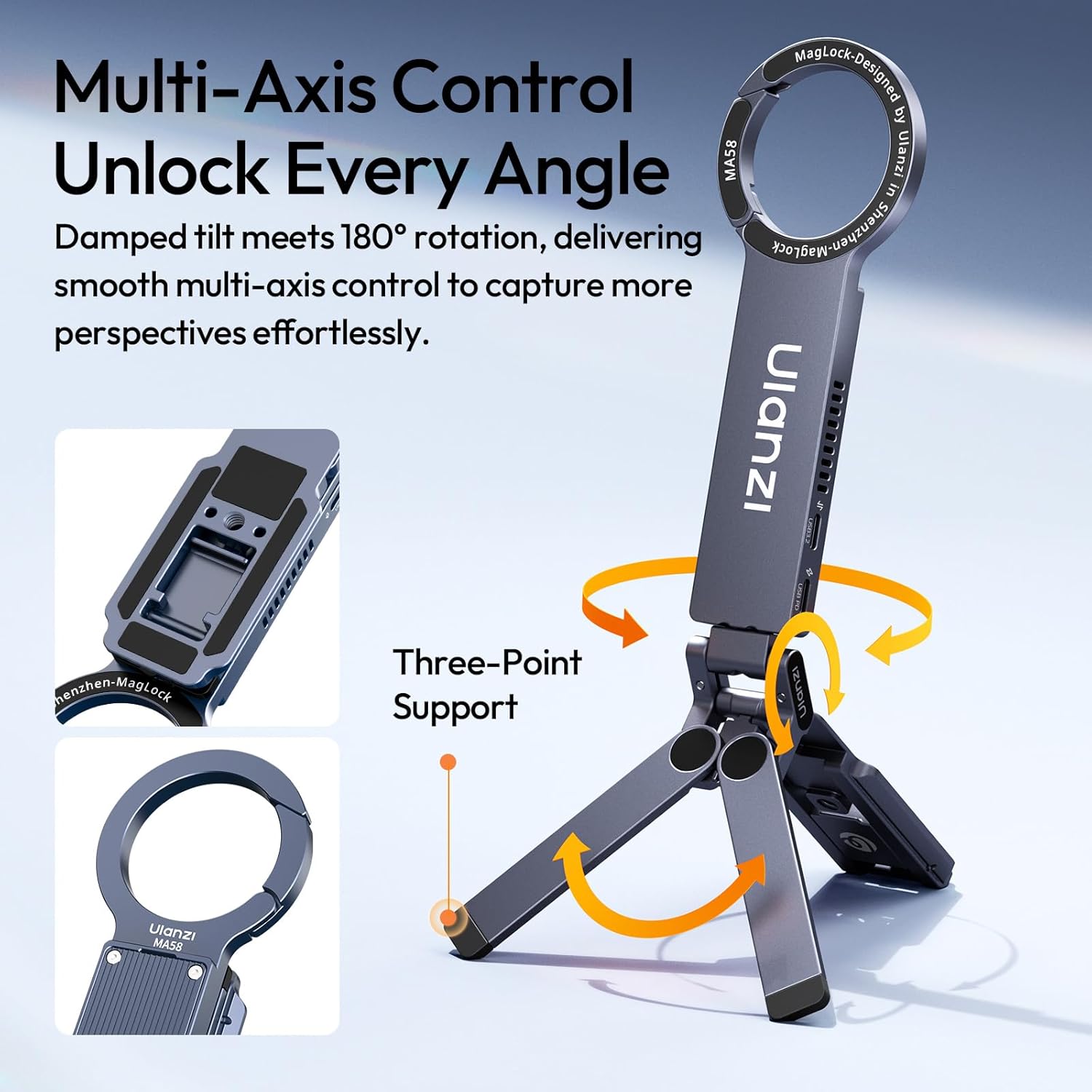 Magnetic Phone Tripod Stand with SSD Enclosure, Alloy Portable Mini Desktop Tripod, 14N Dual Magnet for Magsafe, 1/4" Screw & Arca Swiss Plate, Built-in Hook for iPhone & Metal Surface Mounting