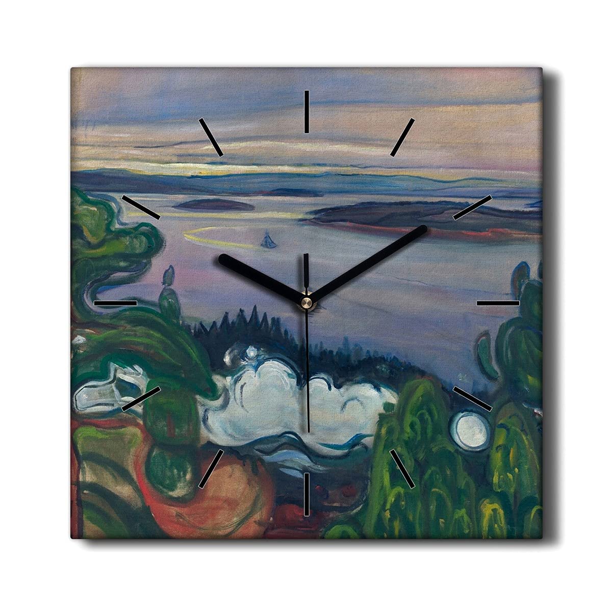Horloge pour le salon silencieuse tableau train Edvard Munch en toile 30x30