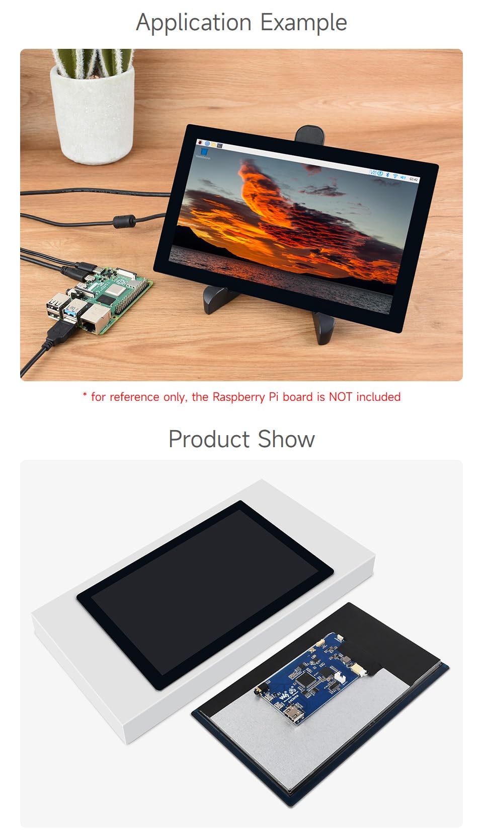 Waveshare 9inch Control Panel,Compatible with Raspberry Pi/Jetson Nano,QLED Quantum Dot Display, 1280×720, Toughened Glass Panel, HDMI Interface, Wide Color Gamut,Up to 10-Point Touch
