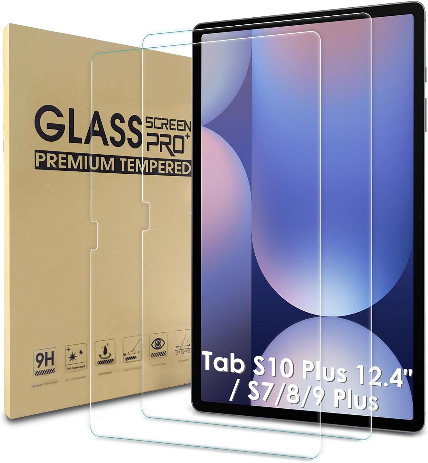 WD&CD 2 Pack Screen Protector Compatible with Samsung Galaxy Tab S10 Plus 12.4'' / S9 Plus / S8 Plus / S7 Plus, Case Friendly Tempered Glass for Galaxy Tab S10+/S9+/S8+