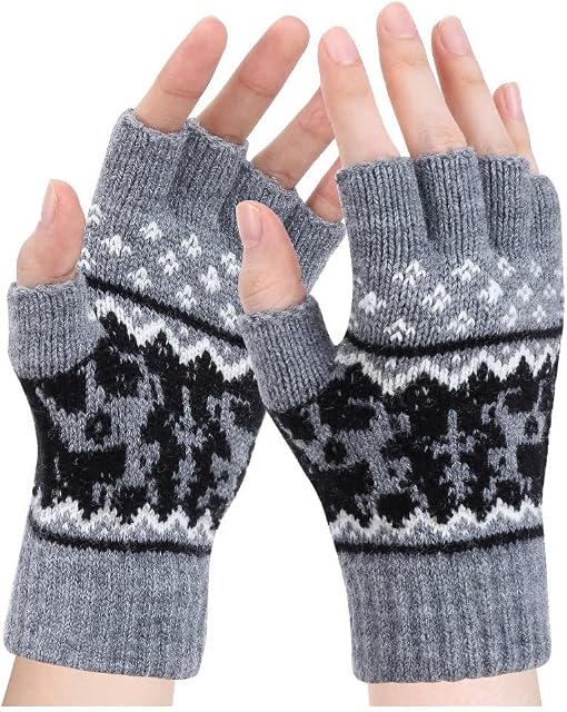BOER Fingerless Gloves - Womens Winter Warm Gloves Half-finger Wool Mittens Cold Weather Windproof Outdoor Sports Driving, Skiing, Running Gift for Family