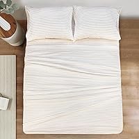 Vista 2 de Mejoroom Sábanas a rayas tamaño completo - sábanas de lujo de 1800 hilos con bolsillo profundo de 16 pulgadas, colección de ropa de cama de alta