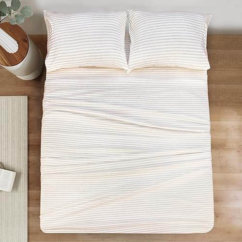 Miniatura 2 de Mejoroom Sábanas a rayas tamaño matrimonial, sábanas de lujo de 1800 hilos con bolsillo profundo de 16 pulgadas, colección de ropa de cama de alta