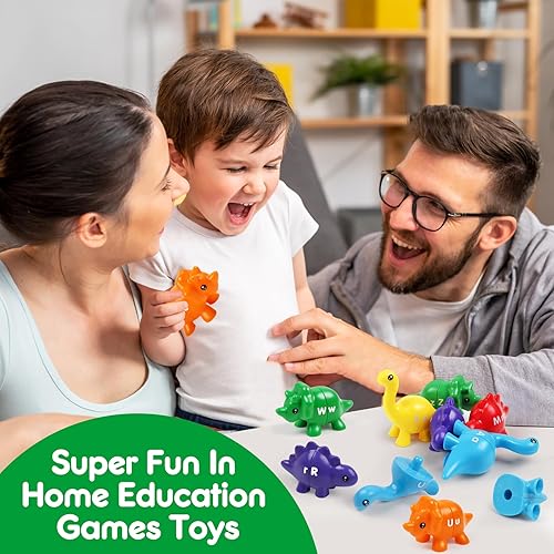 Miniatura 7 de USATDD Juguete de dinosaurio de letras a juego, letras ABC de doble cara, juego de coincidencia de dinosaurio, preescolar, juguete de motricidad