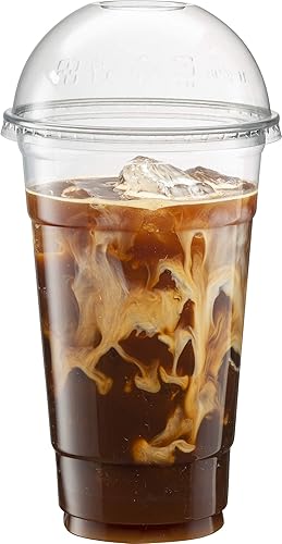 Miniatura 4 de 50 juegos de 32 onzas Vasos de plástico PET transparente con tapas de cúpula para café helado, batido, bebidas frías, tazas de granizado, batidos,