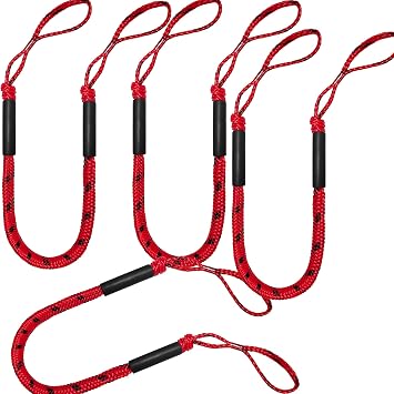 Bungee Dock Lines - Boat Accessories - 4 Feet Shock Cords Docking Rope Mooring Rope for PWC,Jet ski,Pontoon,Kayak,Canoe,Power Boat,Watercraft Red and Black