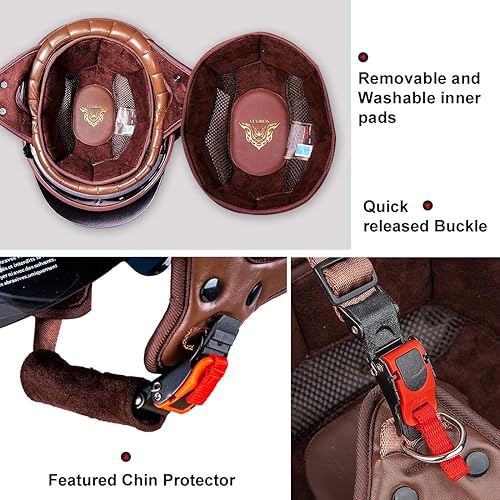 Miniatura 6 de VCOROS - Casco corto para motocicleta con visera, hebilla de liberación rápida, aprobada por la DOT, para hombres y mujeres, Negro, XL