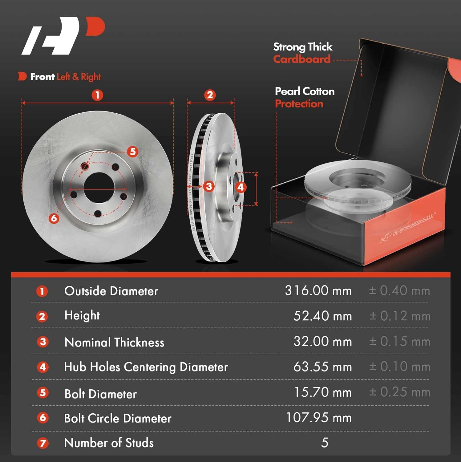 A-Premium 12.44 inch (316 mm) Front Vented Disc Brake Rotors + Ceramic Pads Kit Compatible with Select Ford and Lincoln Models - Edge 2015-2020, Continental 2017-2020, FWD Only, 6-PC Set