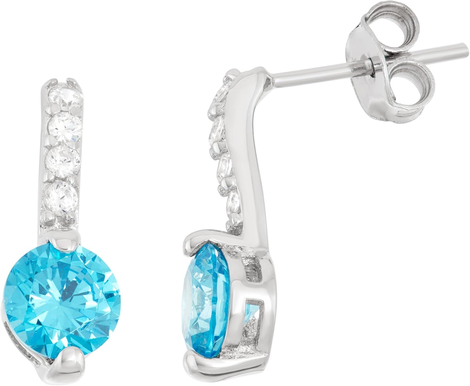 Sterling Silver Bar & Circle CZ Stud Earrings