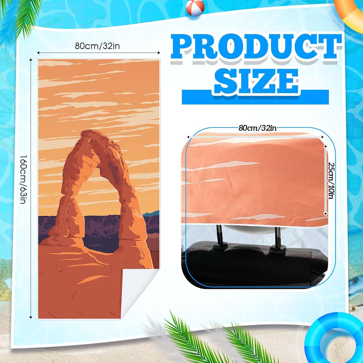 2 Pack Car Seat Towel Covers with Storage Bag 63 x 32 Inch Athletic Running Towel Seat Sweat Washable Non Slip Cover Gift for Car Outdoor Sport Activities (Arch) 2 Arch