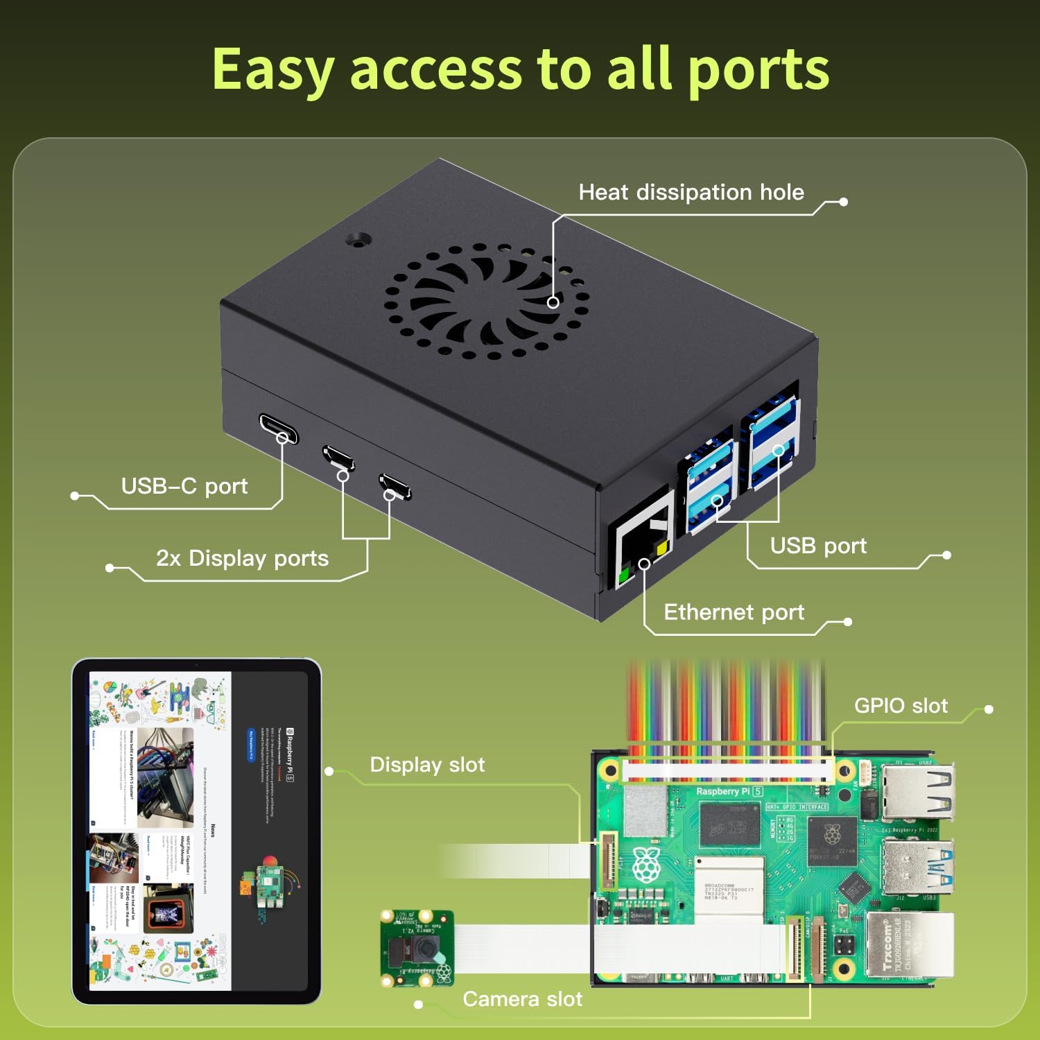 iRasptek Basic Starter Kit for Raspberry Pi 5 4GB RAM- Includes 4GB Board, 27W PD Power Supply, Pi5 Metal Case and Active Cooler