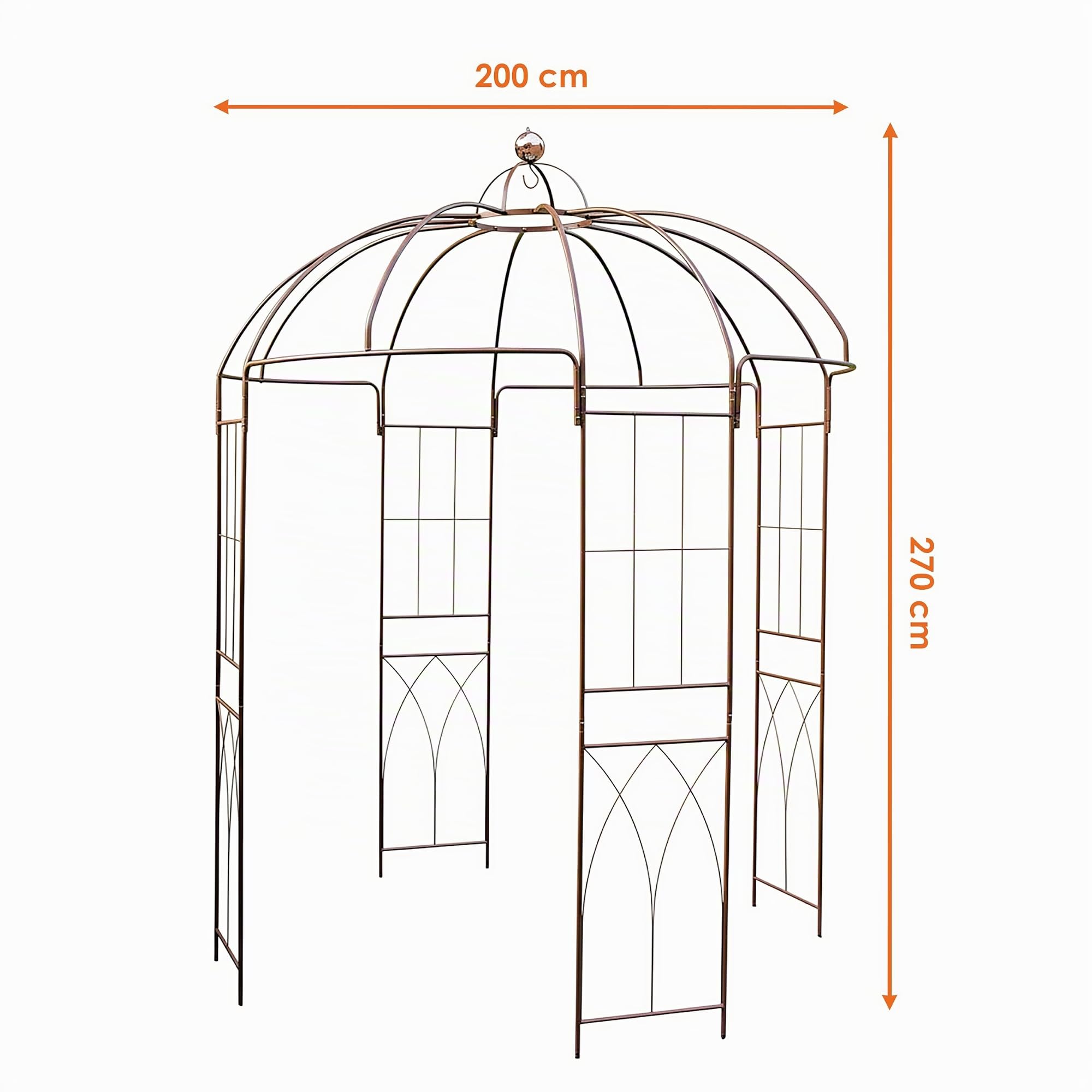 Metall Rosen Pavillon rost braun - 270 x 200 cm - Stahl Rankgitter pulverbeschichtet Rundpavillon mit großer Kuppel Rosenbogen Rankhilfe für Kletterplanzen