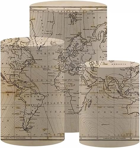 HISDH Cubierta de pedestal de mapa del mundo vintage para niños, fiesta de cumpleaños, baby shower, decoración de aventura, viaje, tema, cubierta de