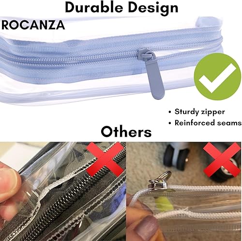 Miniatura 3 de Rocanza Bolsas de aseo aprobadas por la TSA  3 paquetes de bolsas de maquillaje transparentes tamaño cuarto de galón, bolsa de viaje transparente
