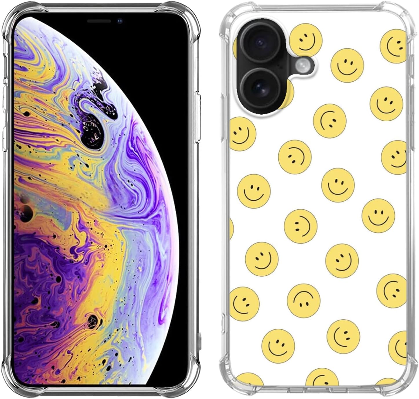 Cute Smile Face Pattern Phone Case Compatible with iPhone 16,Yellow Happy Smile Face Case for iPhone 16, Unique Trendy Design TPU Bumper Cover Case image 4
