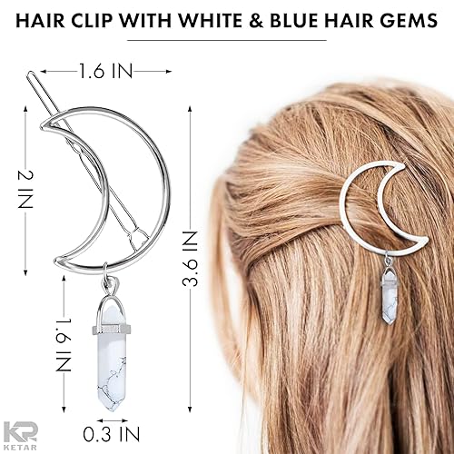 Miniatura 2 de 2 pinzas de metal para el cabello de media luna plateadas, pasadores de pelo con diamantes de imitación azules y blancos, horquillas decorativas