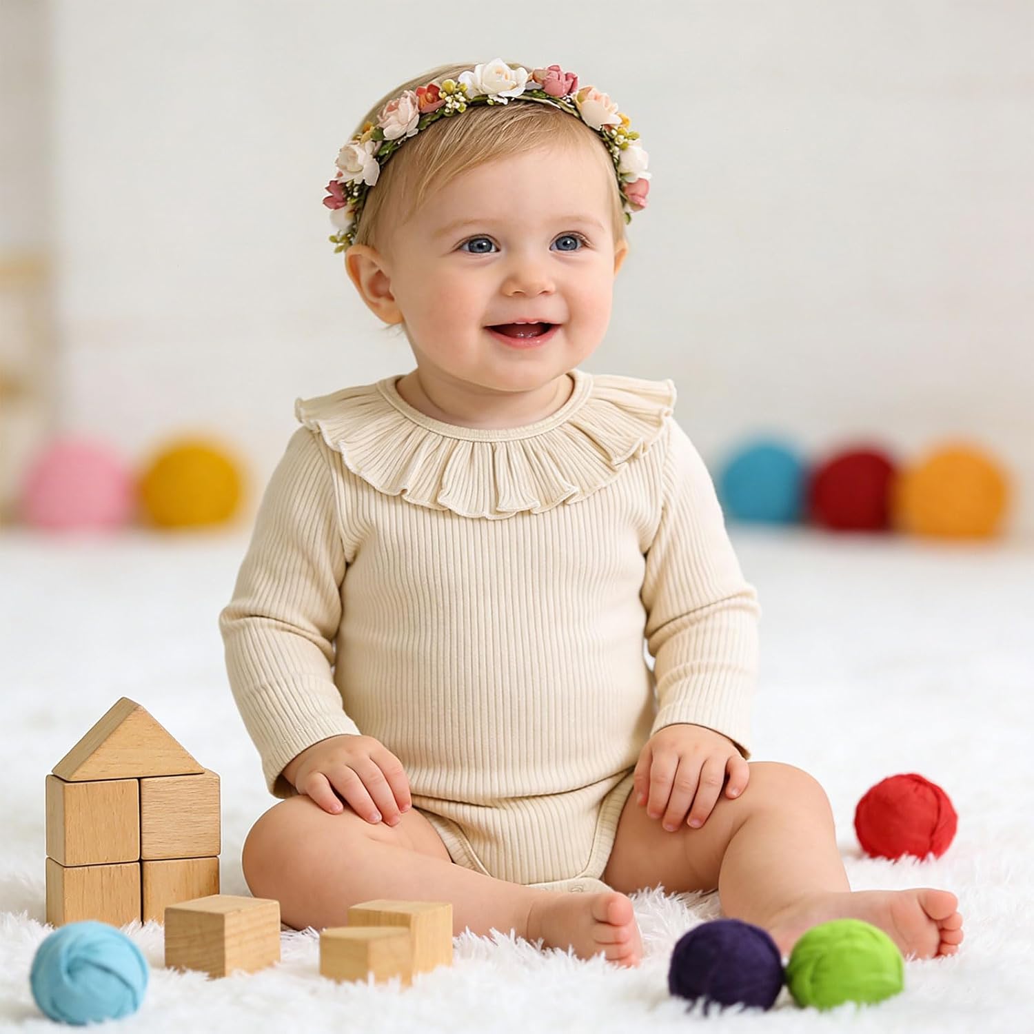 ROMPERINBOX Baby Girl Bodysuit 2 Pack, Long Sleeve Ribbed Knitted Onsies Ruffle Collar and Flutter Sleeve Fall Winter Clothes - Image 6