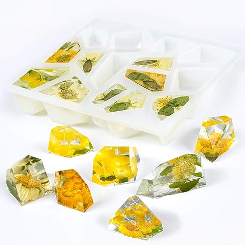 Bandeja de molde de silicona de resina epoxi de piedra gema multifacética para joyas de cuarzo de cristal, velas, jabón, cubitos de hielo, proyectos