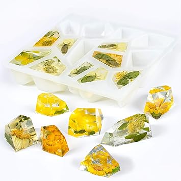 Multi-Faceted Gem Stone Epoxy Resin Silicone Mold Tray for Crystal Quartz Jewerly, Candle, Soap, Ice Cube, Polymer Clay Projects 15-Cavity Large 6x5.1x1inch