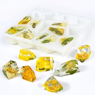 Multi-Faceted Gem Stone Epoxy Resin Silicone Mold Tray for Crystal Quartz Jewerly, Candle, Soap, Ice Cube, Polymer Clay Projects 15-Cavity Large 6x5.1x1inch