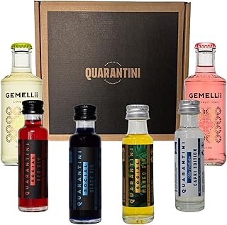 Quarantini Gin Tasting Set 4 x Mini Quarantinis & 2 x Gemellii Tonic Mischgetränke | Premium Gin 42% Vol. mit hochwertigen, fruchtigen Botanicals | Probierset inkl. Grapefruit & Limonata Tonic