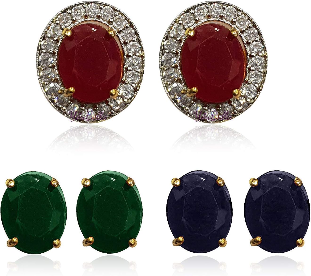 American Diamond Jewellery Multi-Color Interchangeable Triangular Shaped Earrings for Girls and Women : Best Rakhi Gift Jewellery