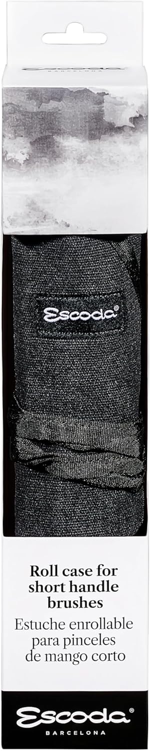 Escoda Canvas Paint Brush Roll Up Case, 12 slots for Acrylic, Oil & Watercolor Short Handle Brushes, Black, 11in x 17in