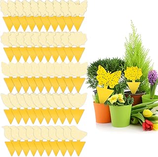 50 Pack Yellow Sticky Traps for Indoor Outdoor House Plant Flying Insect Catcher Like Fungus Gnats, Whiteflies, Aphids, Th...
