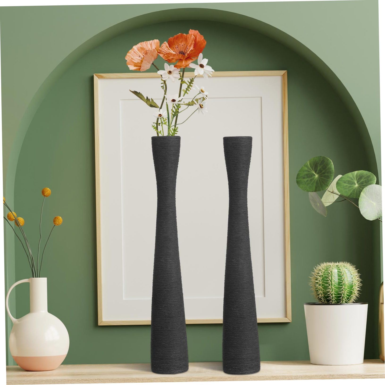 Toyvian 2 Jarrones Altos de Cerámica Cuello Estrecho para Decoración del Hogar y Oficina, Diseño Estético Que Soporta Tallos y Evita se Doblen