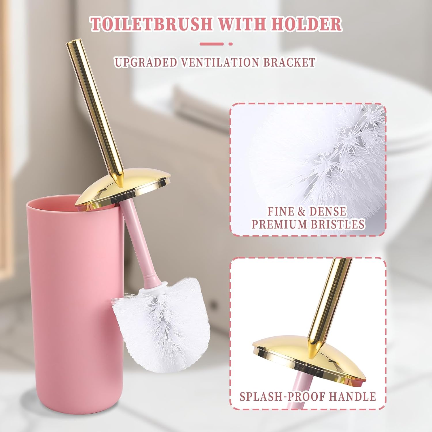 BSSN Pink Bathroom Accessories Set, Luxurious Complete 9-Piece Bath Decor Set with Trash Can, Toilet Brush, Soap Dispenser, Toothbrush Holder, Qtip Jars, Vanity Tray, Soap Dish and Tumbler Cup