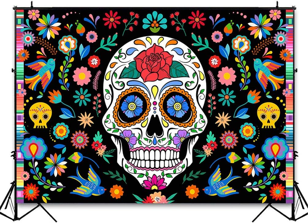 COMOPHOTO Mexican Day of The Dead Backdrop for Photography 7x5ft Mexican Sugar Skull Party Photo Booth Background Dia DE Los Muertos Dress-up Fiesta Party Decorations Banner Supplies