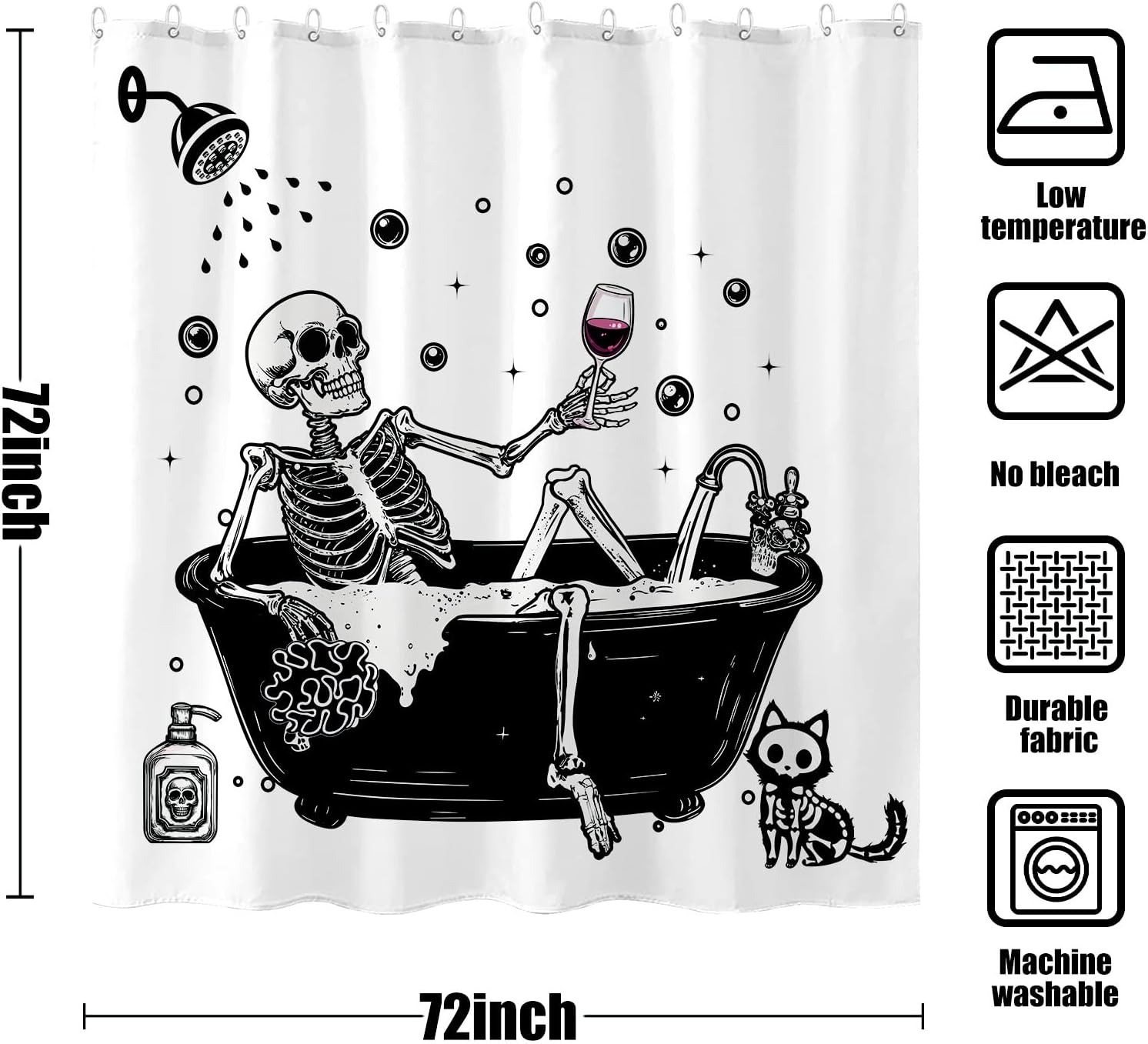 Skeleton Shower Curtain Funny Shower Curtain Fun Shower Curtains for Bathroom Skull Shower Curtain Set with 12 Hooks Funny-01 72×72 Inches