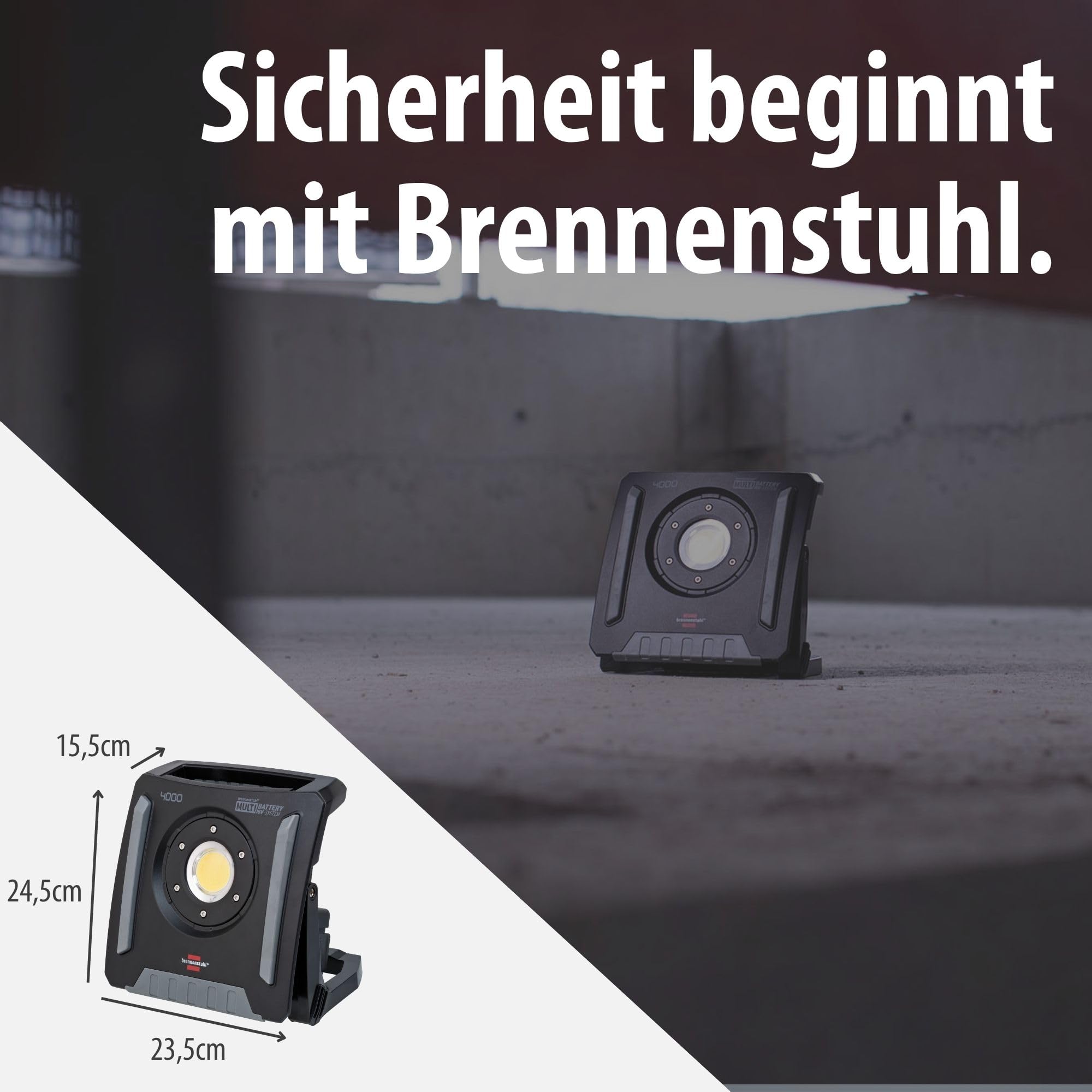 Brennenstuhl Professional Multi Battery Projecteur de chantier LED 4000 MA portable rechargeable/Projecteur LED (40W, 4500lm, IK08, IP65, compatible avec batterie 18V Powertool de 10 fabricants)