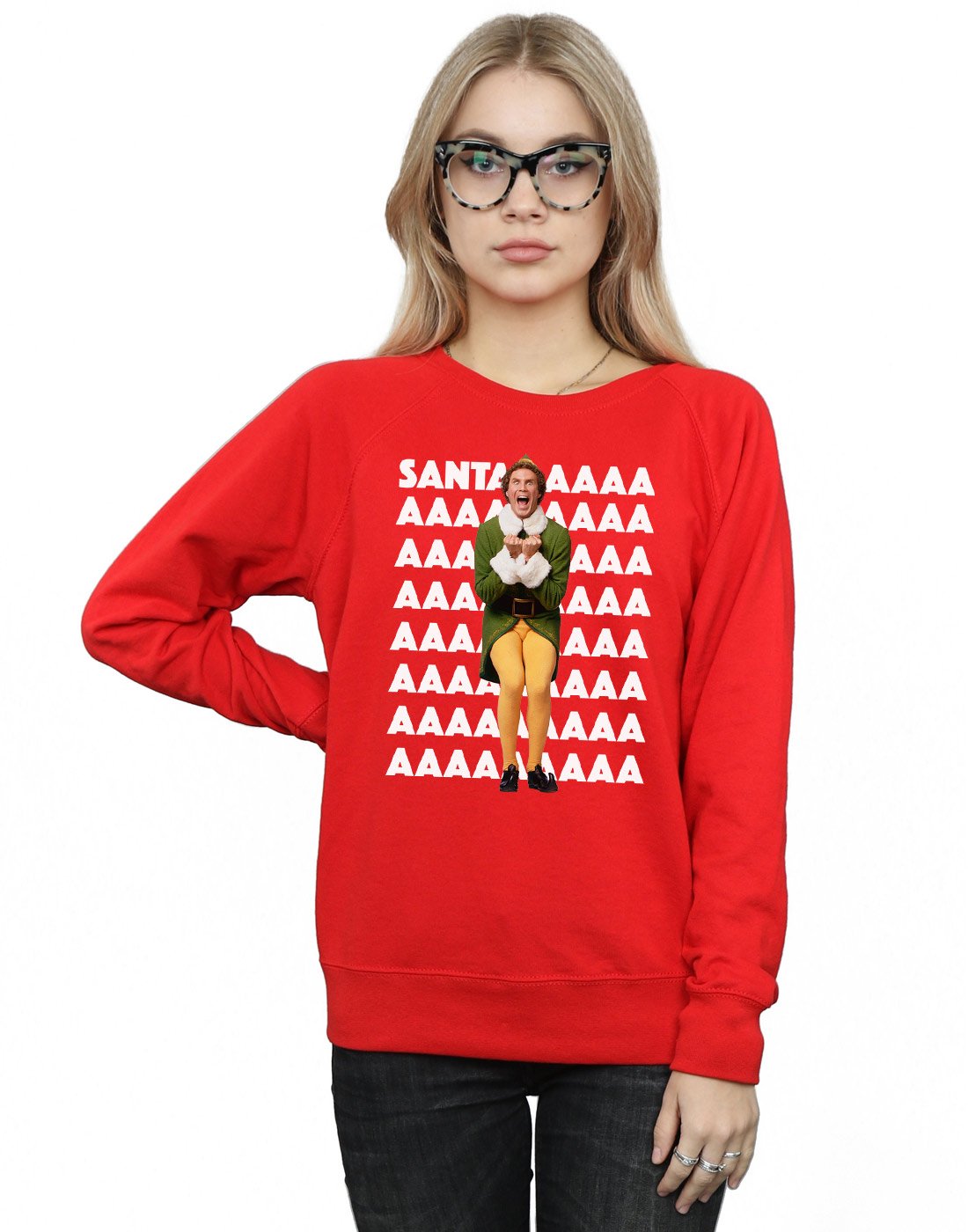 Absolute Cult Women's Red Elf Buddy Santa Scream Sweatshirt X-Large