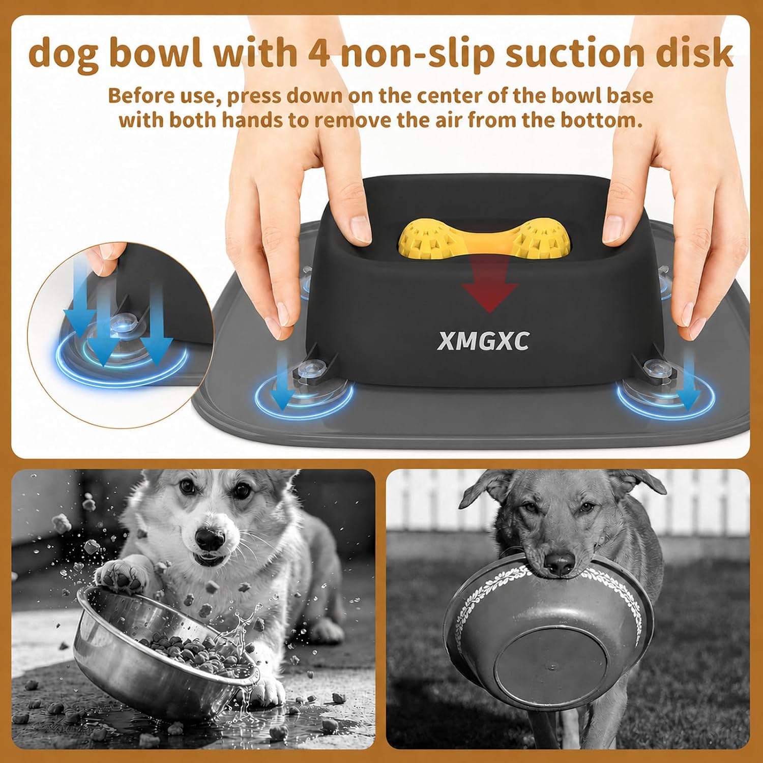 Slow Feeder Dog Bowl for Liquid Treats, Black, Pad | Anti-Slip Lick Bowl, Bone Broth and Yogurt Feeder, For Large Medium Small Dogs and Cats, Anxiety Relief