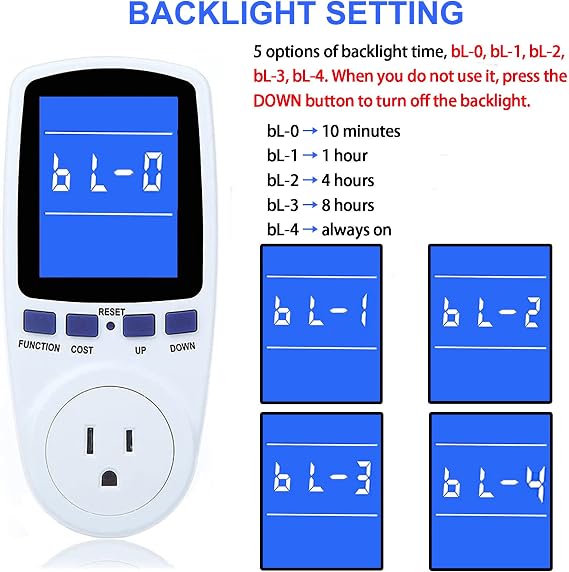 Watt Meter Power Meter Plug Usage Monitor 7 Modes Display with Cord