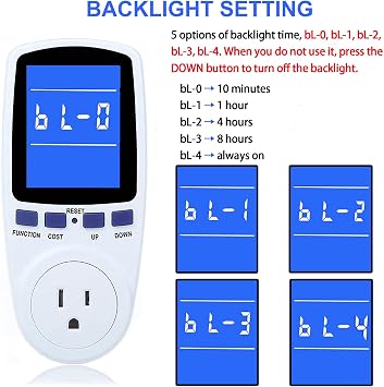 Watt Meter Power Meter Plug Usage Monitor 7 Modes Display with Cord