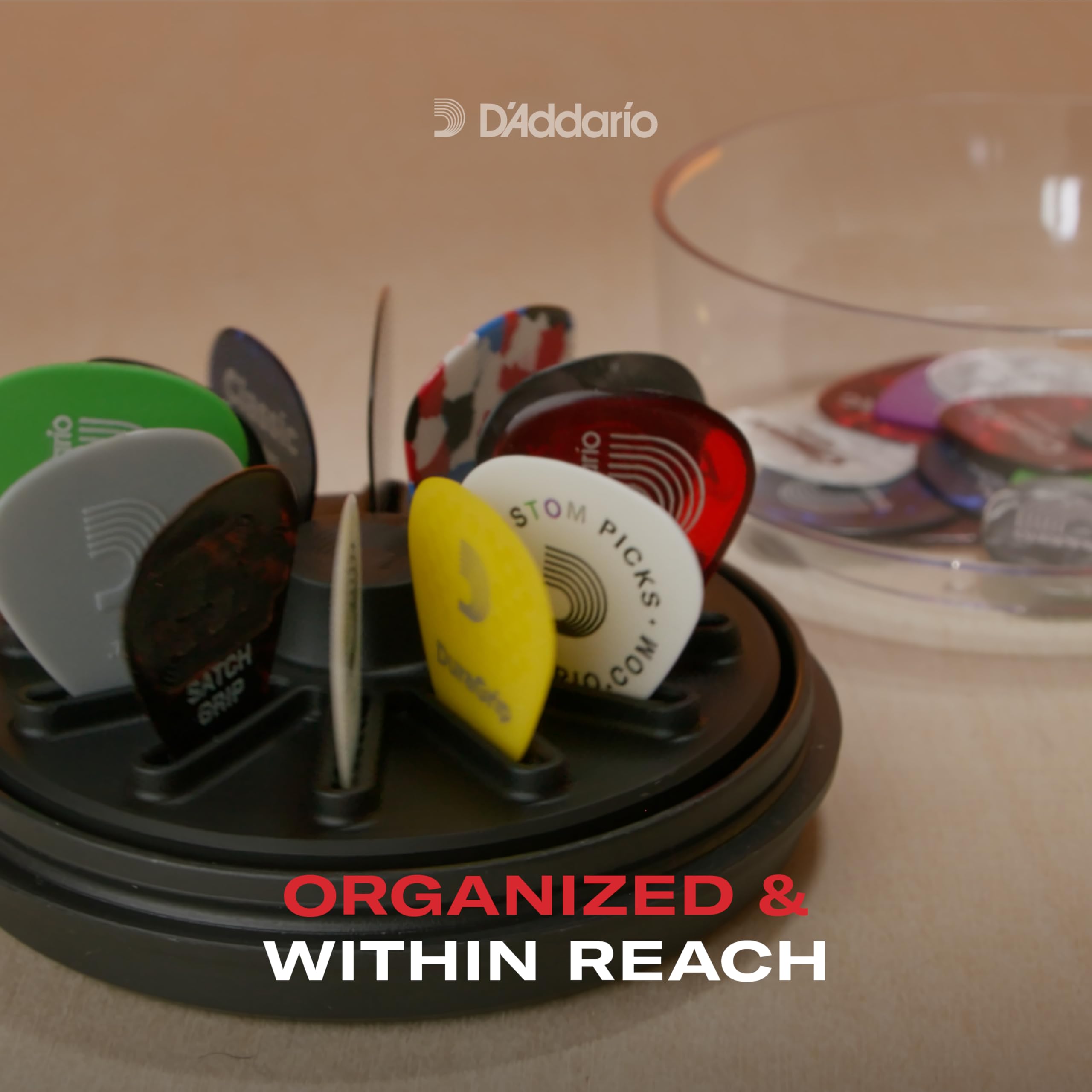 D'Addario Porta plettri 360, custodia per fino a 12 plettri, coperchio trasparente, regalo per musicisti