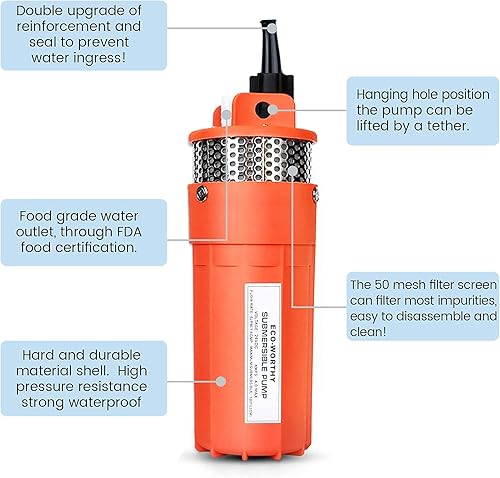 Miniatura 6 de ECO-WORTHY Kit de bomba solar de 200 W, bomba de pozo de agua de 24 V + 2 paneles solares de 100 W + controlador para riego fuera de la red y agua