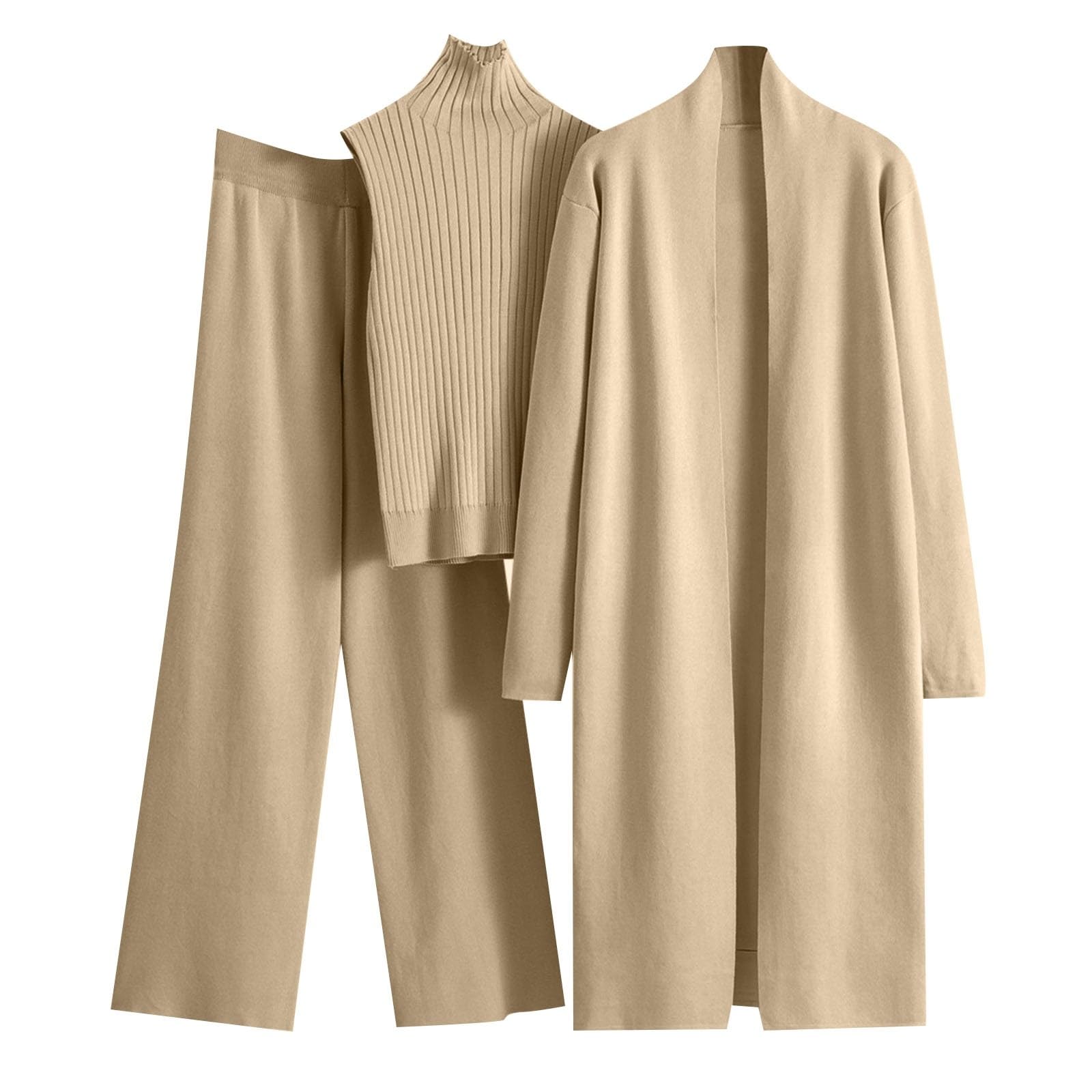 Generico Completo Pantaloni Donna in Maglia Morbida Cardigan Due Pezzi Abbigliamento Casual Comodo Jogging Quotidiano