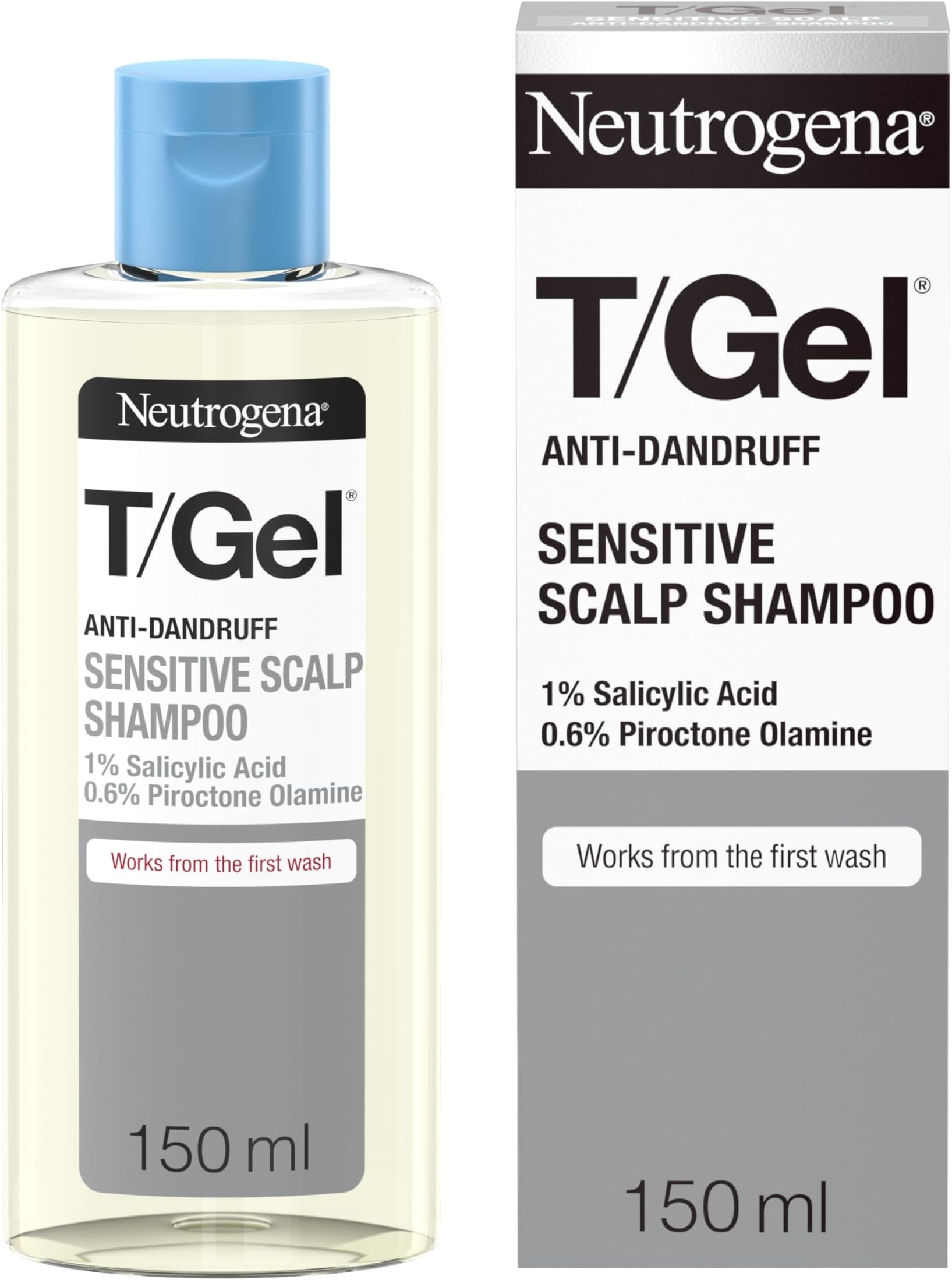 T/Gel Anti Dandruff Shampoo for Sensitive Scalp (1x 150ml), Daily Anti-Dandruff Shampoo with Salicylic Acid, Fragrance-Free, for Sensitive Skin to Fight Dandruff from First Wash